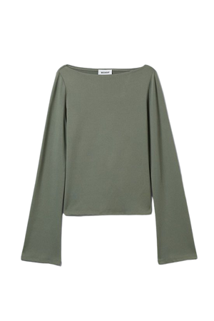 Annie Boatneck Long Sleeve Top - Dusty Khaki Green - Weekday WW