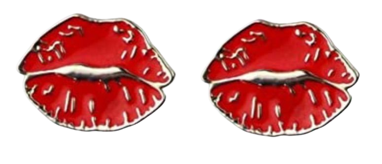 I EM JI Everything Emoji | Red Lips Silver Stud Earrings | Cute Emoticon Jewelry | Gifts & Accessories