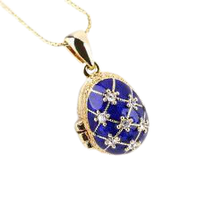 Egg Pendants: Blue Faberge Egg Locket with Angel - The Russian Store