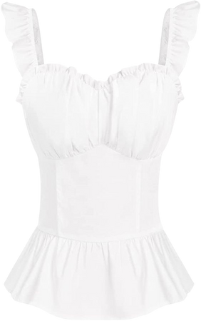 Women Victorian Shirt Sweetheart Neck Sleeveless Shirts Vintage Cami Blouse White S at Amazon Women’s Clothing store