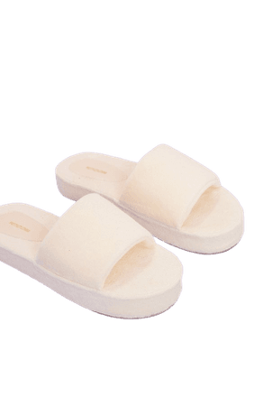 Cream Towelling Platform Mule Sandals | PrettyLittleThing USA