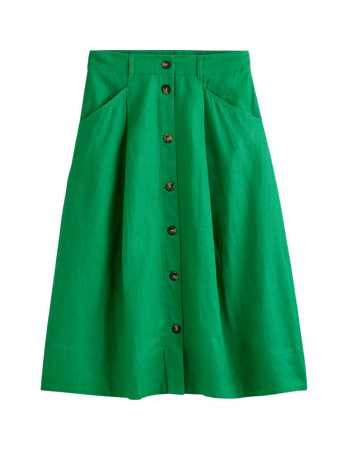 Petra Linen Midi Skirt - Green Tambourine | Boden US
