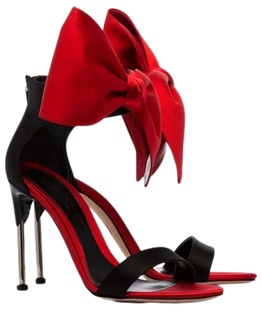 Alexander McQueen Black and Red 105 satin bow embellished sandals
