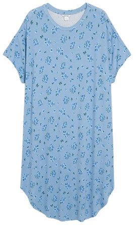 Blue floral oversized t-shirt dress - Blue dusty light - Monki WW