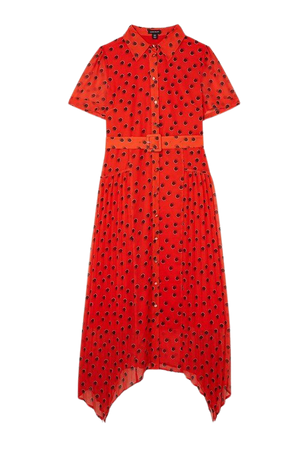 Spot Print Pleated Georgette Woven Shirt Midi Dress | Karen Millen