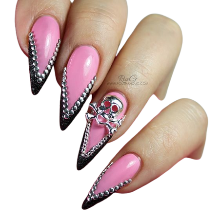 Pink & Black Skull Nails