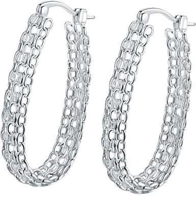 Filigree Link Hoop Earrings (Silver)