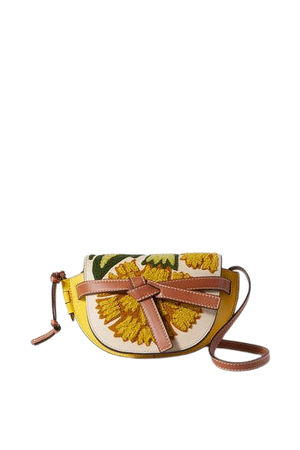 Gate Mini Embroidered Leather Shoulder Bag - Yellow