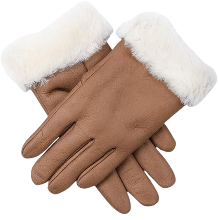Brown Leather Gloves with Fuzzy Trim