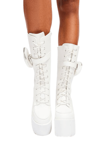 Platform Combat Boots With Pockets - White | Dolls Kill