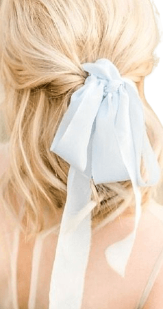 blonde hair blue ribbon