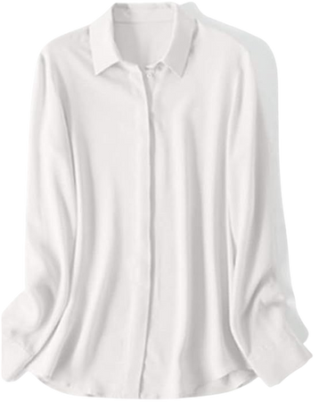 SuyaDream Women Silk Blouses% Long Sleeved Basic Button Lady Blouse Shirt at Amazon Women’s Clothing store