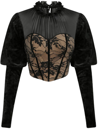 Floral Lace Long Sleeve Crop Top - Cider
