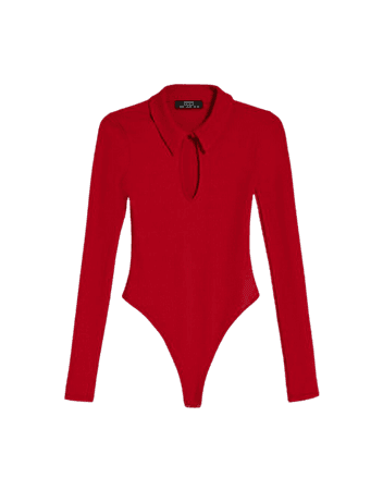 Long sleeve polo collar bodysuit - Tees and tops - Woman | Bershka