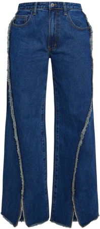 Indigo Detailing Split Hem Wide Leg Jeans | PrettyLittleThing USA