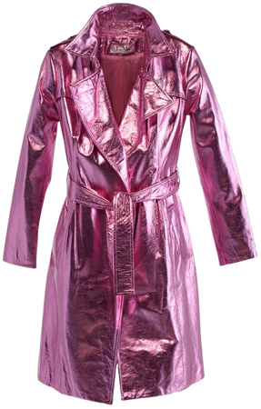 LiaMo Pink Metallic Leather Trench Coat