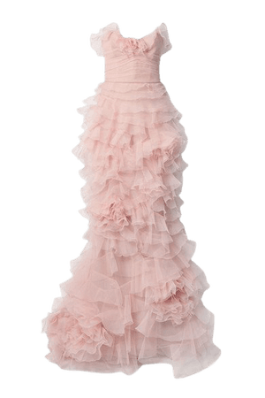 Strapless Ruffled Organza And Tulle Gown - Blush