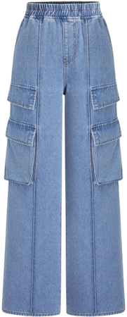 Denim Elastic Rise Solid Pocket Cargo Jeans - Cider