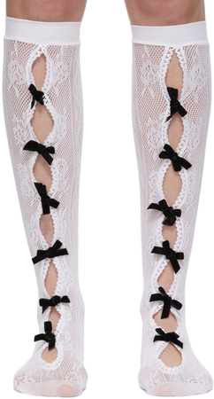 NODRESS

White Velvet Bow Lace High Socks
