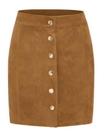Plus Button Detail Solid Suede Skirt | SHEIN USA