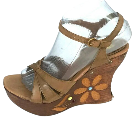 TWO LIPS Dominga Darling Romantic Floral Hippie BoHo Wood Wedge Sandals Tan 7M | eBay