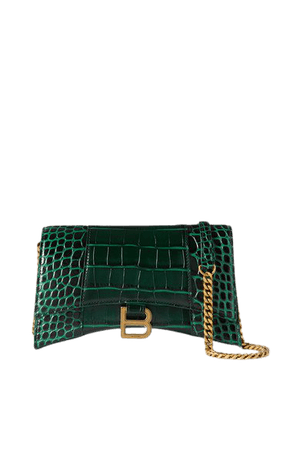 Hourglass Croc-effect Leather Tote - Dark green
