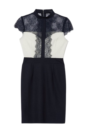 Lace Contrast Cap Sleeve Mini Dress | Karen Millen