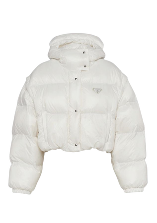 white Prada puffer coat