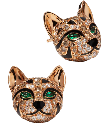 Boucheron Pink Gold Fuzzy, the Leopard Stud Earrings with Diamonds and Emeralds | Neiman Marcus
