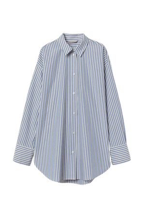 Cotton Poplin Shirt - White/blue striped - Ladies | H&M US