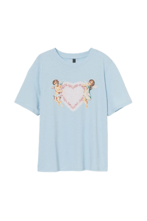 Printed T-shirt - Light blue angels - Ladies | H&M US