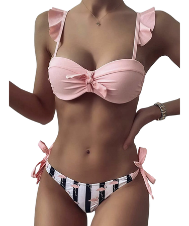flamingo pink stripe bikini