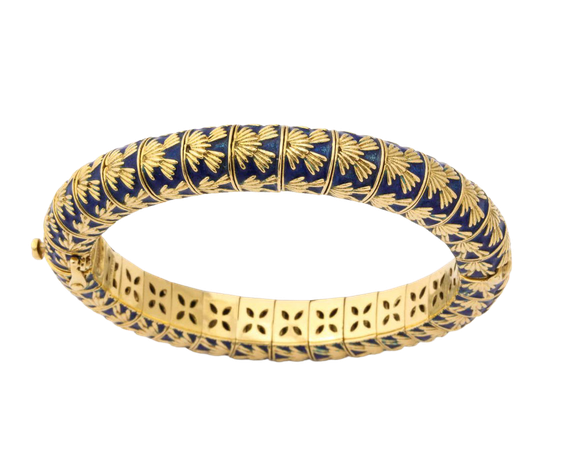 Tiffany and Co. Paris Blue Enamel Gold Bangle Bracelet