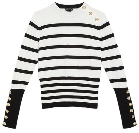 Rib Knit Military Trim Striped Sweater | Karen Millen