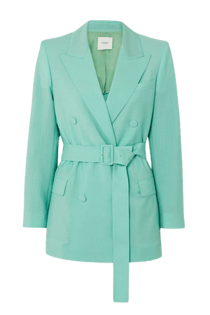 Turquoise Belted double-breasted mohair and wool-blend blazer | Agnona | NET-A-PORTER