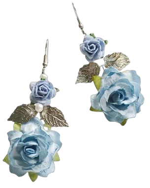 Blue flower earrings, blue floral earrings, silver leaf earrings, blue earrings,flower drop earrings,wedding flower earrings,floral earrings