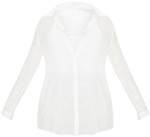 White Linen Look Oversized Beach Shirt | PrettyLittleThing
