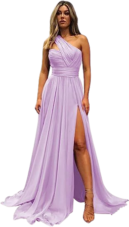 Amazon.com: Clothfun Women's One Shoulder Prom Dresses with Pockets Long Slit A-line Chiffon Pleated Formal Evening Party Gowns 2023 Lilac Size 14 : Clothing, Shoes & Jewelry