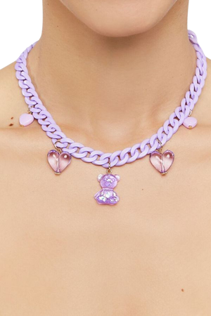Girls Heart & Bear Charm Necklace (Kids)