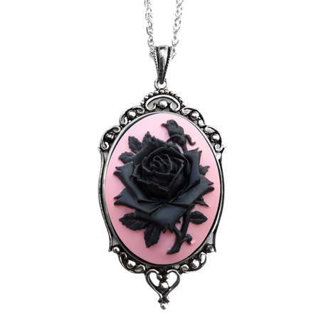 Pink/Black Rose Cameo Necklace
