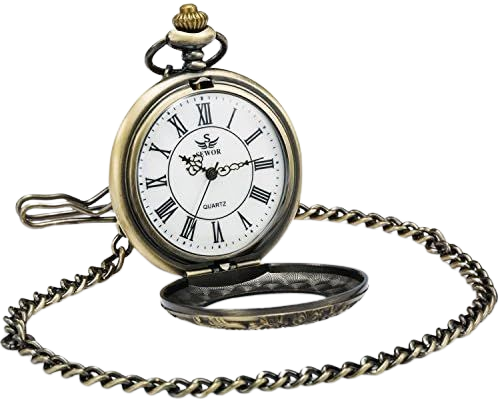 Amazon.com: SEWOR Quartz Pocket Watch Shell Dial Magnifier Case with Two Type Chain (Leather+Metal) (Silver-1) : Clothing, Shoes & Jewelry