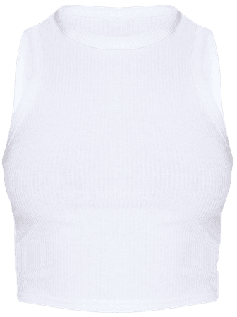 White Rib Racer Neck Vest | Tops | PrettyLittleThing USA