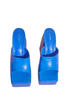 Bright Blue Square Toe Extreme Platform Heel Mules | PrettyLittleThing USA