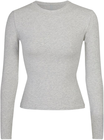 Cotton Jersey Long Sleeve T-Shirt - Light Grey | SKIMS
