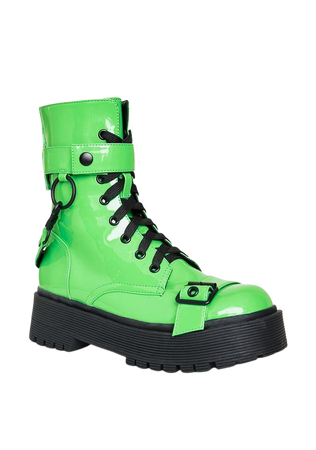 Current Mood Neon Green Buckle Combat Boots – Dolls Kill