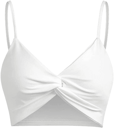 ZAFUL Women's Spaghetti Straps V Neck Front Twisted Solid Racerback Tank Cropped Cami Top(a-White, M) at Amazon Women’s Clothing store