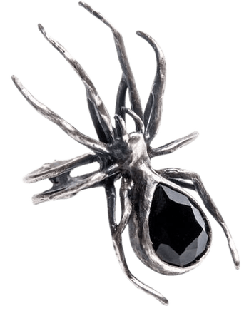 Silver & Black Onyx Stone Spider Ring