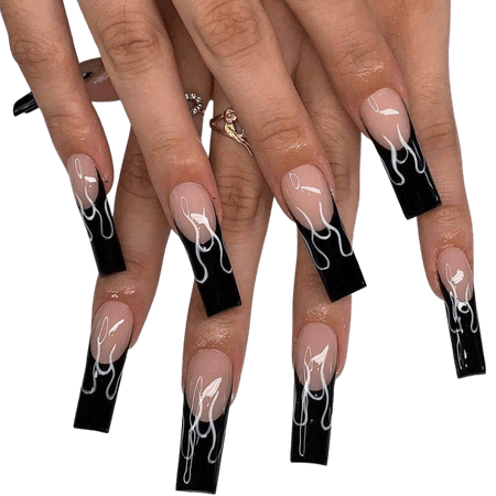 Buy Feilisa French Luxury Fake Nails Extra Long Press on Fire Black Nails Square Acrylic False Nails With Glue Sticker Prom Women's Nails False Nail - Tips 24 pcs Online in Indonesia. B09HT8BT2W