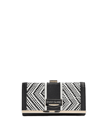 Black woven clip top purse | River Island