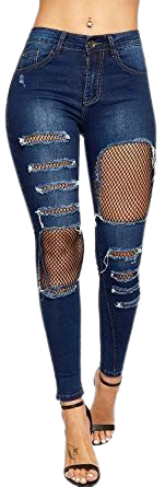 Fishnets under ripped jeans